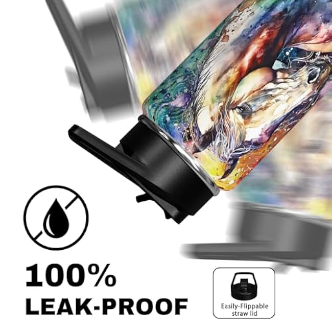 Horse Water Bottle 18oz Insulated Sports Water Bottle Horse Gifts Stuff for Girls Boys Kids Stainless Steel Tumbler Cup with Handle