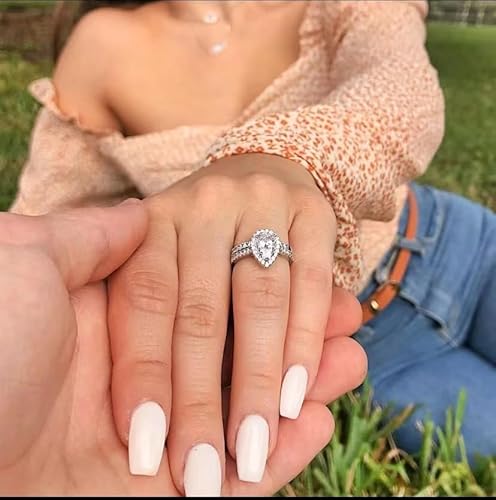Aojun 14K Gold Vermeil S925 Sterling Silver Pear Shaped Cubic Zirconia Promise Halo Engagement Promise Eternity Ring For Women  thumb #5