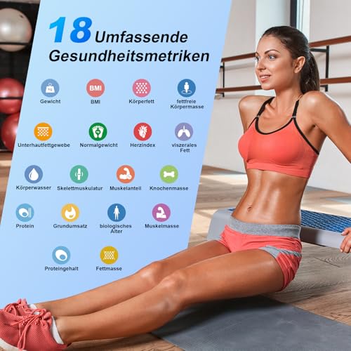 Körperfettwaage Digital Personenwaage Bluetooth mit 8 Elektroden Ganzkörperanalyse Waage mit APP und Handsensoren Smart Körperwaage für 18… – Ansicht 2