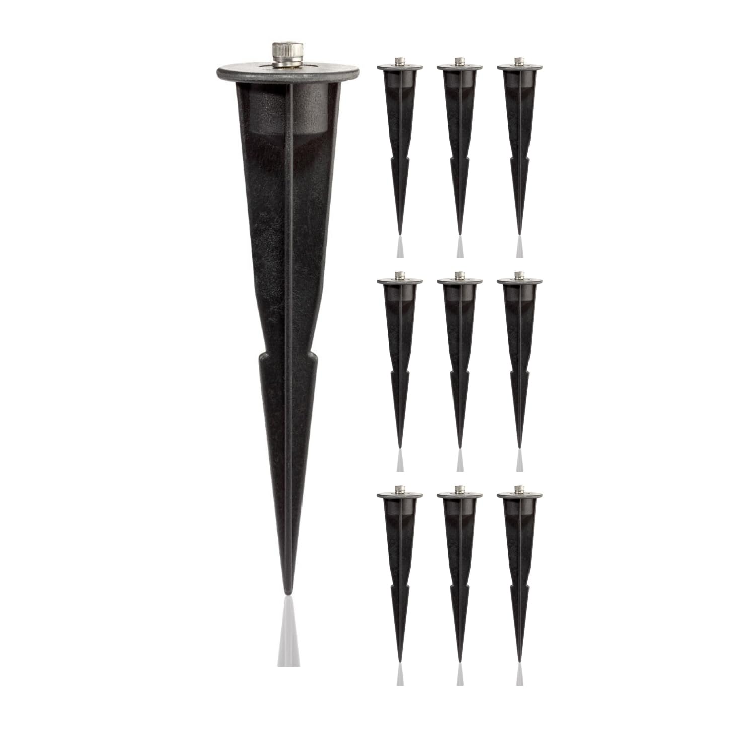 ledscom.de 10x Garten-Erdspieß für Gartenleuchten, schwarz, 17cm, 45mm ⌀