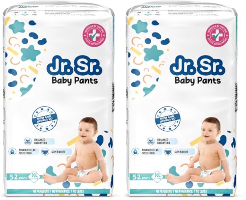Image of Jr. Sr. Baby Diaper Pants | Extra Large (XL) Size (12-17 kg), 52 Count | Pack of 2 | Upto 12 hr Absorption with Advanced Leak Protection | Safe For Babies Skin | Soft, Secure & Comfy