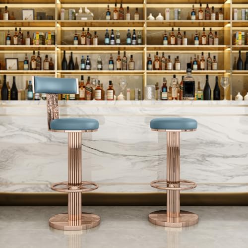 Image of FUNROLUX Swivel Bar Stools with Backrest, Modern Adjustable Height Counter Stool with Stainless Steel Legs and Comfortable Cushion, Rose Bar Chairs for Kitchen Island Counter (Blue)