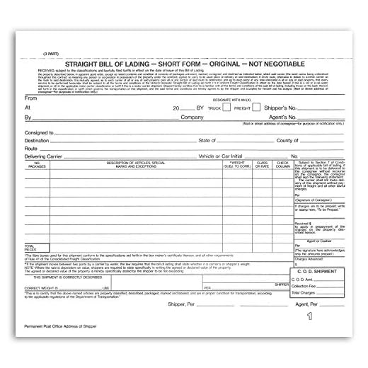 NextDayLabels Carbonless Bill of Lading