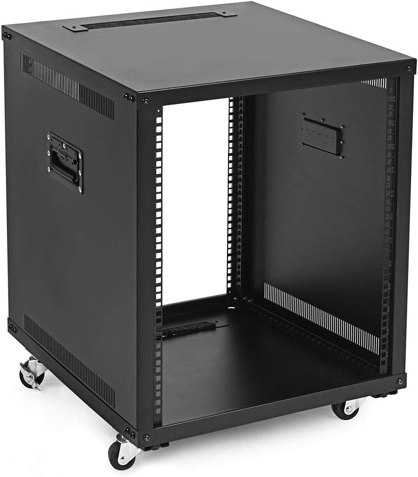 12U Portable Server Rack with Casters - 12U Network Rack Open Frame with Adjustable Rails, 132lbs Capacity - Up to 22.6" Deep 19-Inch Rack for IT Equipment, Telecom & A/V, Black