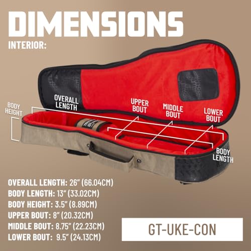 Image of Gator Cases Transit Series Lightweight Concert Ukulele Gig Bagwith Back Pack Straps and Rubberized Base, Tan Exterior (GT-UKE-CON-TAN)