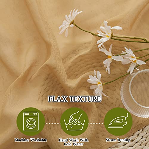 NICETOWN Desert Yellow Curtains for Bedroom, Grommet Semi Sheer Linen Window Curtains & Drapes Privacy with Light Filtering for Kids Room/Boys, 2 Panels, W52 x L63