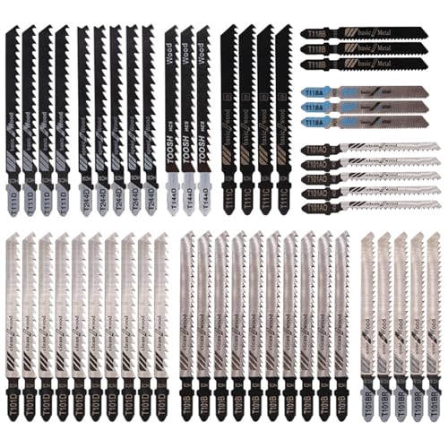Druuzyl Professional 52 Pièces Lames De Scie Sauteuse 10 Modèles Lame de Scie à Métaux Professionnelle à Haute Teneur en Carbone avec Boîte en Plastique pour Bois, Plastique et Métal