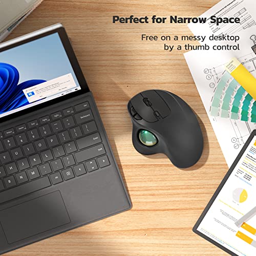 Image of Nulea M501 Wireless Trackball Mouse, Rechargeable Ergonomic, Easy Thumb Control, Precise & Smooth Tracking, 3 Device Connection (Bluetooth or USB Receiver), Compatible for PC, Laptop, Mac, Windows.