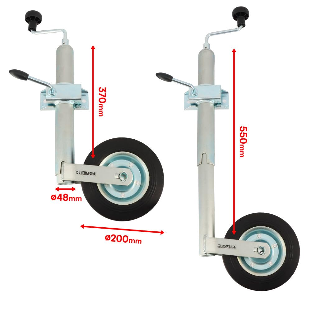 Roue Jockey - Tube Acier 48mm - Jante métal - Bride de Fixation Acier diam. 48mm - Compatible Tous Types de remorques