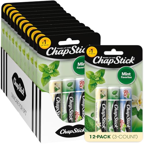 ChapStick Bulk Lip Balm Mint Favorites 3-Packs (12 Sets/36 Tubes) Fresh & Invigorating Lip Care Birthday Gifts Party Favors Stocking Stuffers 0.15 Oz Ea