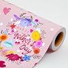 Garbendy Mothers Day Wrapping Paper Roll, Mini Roll, 17 Inches x 32.8 Feet - Happy Mothers Day Foil Flowers & Heart Designs, Gift Wrap for Mothers Day, Party
