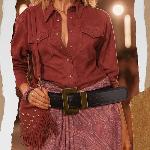 Chunky Western Belts for Woman - Boho Leather Belt with Big Buckle - Cowgirl Fashion Accessory for Dresses, Festival Outfits2