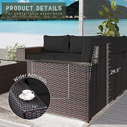 Image of 12 PCS Outdoor Patio Furniture Set,Outdoor Sectional Furniture All Weather PE Rattan Wicker Patio Conversation Set with 2 Coffee Tables and 10 Thickened Cushions,Black