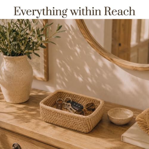 Image of Yangqihome Natural Rattan Storage Baskets, Rectangular Woven Fruit Baskets, Decorative Wicker Basket and Small Baskets for Organizing (M)