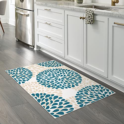 Lahome Modern Small Area Rug - 2X3 Entryway Rug Ultra-Thin Floral Kitchen Rugs Non Slip Indoor Door Mat Throw Carpet Washable Rugs For Entryway Bathroom Front Entrance Bedroom(2X3Ft,Blue) #TOP5
