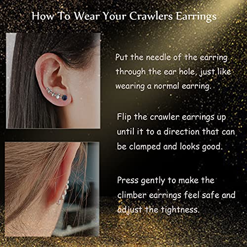 Moon Earrings Ear Wrap Climber Crawler Hook Earrings Moon Phase Silver Ear Cuffs For Women Blue #TOP6