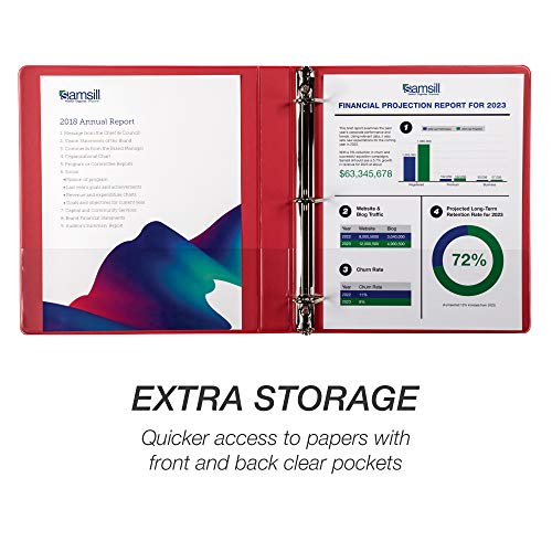 Image of Samsill Durable 1 inch 3 Ring Binder, D Ring Binder, 100% Recycled Chipboard, Red