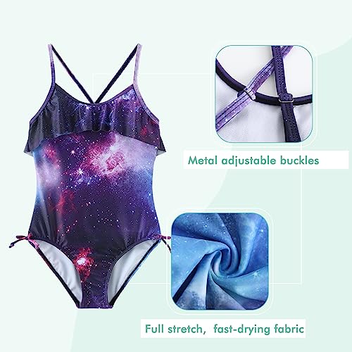 Image of Girls One Piece Swimsuits Halter Bathing Suits Summer Ruffler Swimwear 2-14 Years