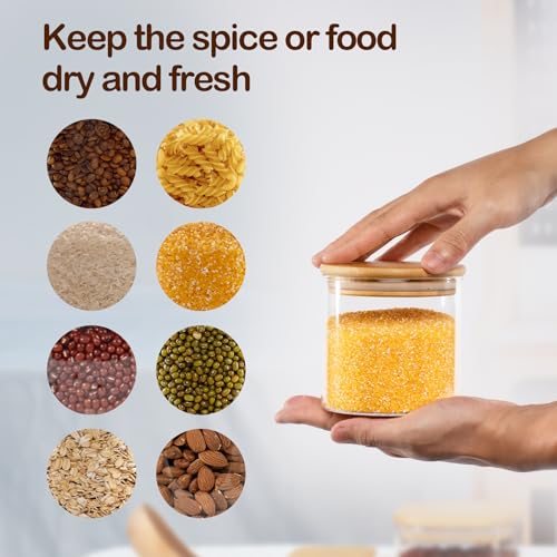 D2scrma 22oz Straight cylindrical Airtight Storage Jars with Bamboo Lid Set of 6 Storage Container Stackable Spice Jar, Kitchen Canister for Sugar, Tea, Cookies and Coffee beans (with Black Lable) — view 5