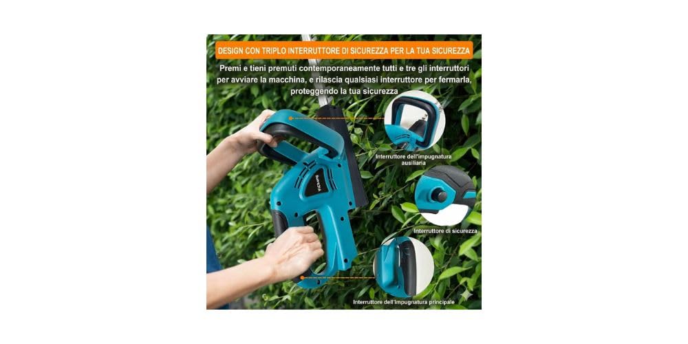 Tagliasiepi a Batteria compatible with Makita 18V, Lama 52 cm, Passo Denti 20 mm, Blu, Leggero 2,2 kg, Senza Batteria