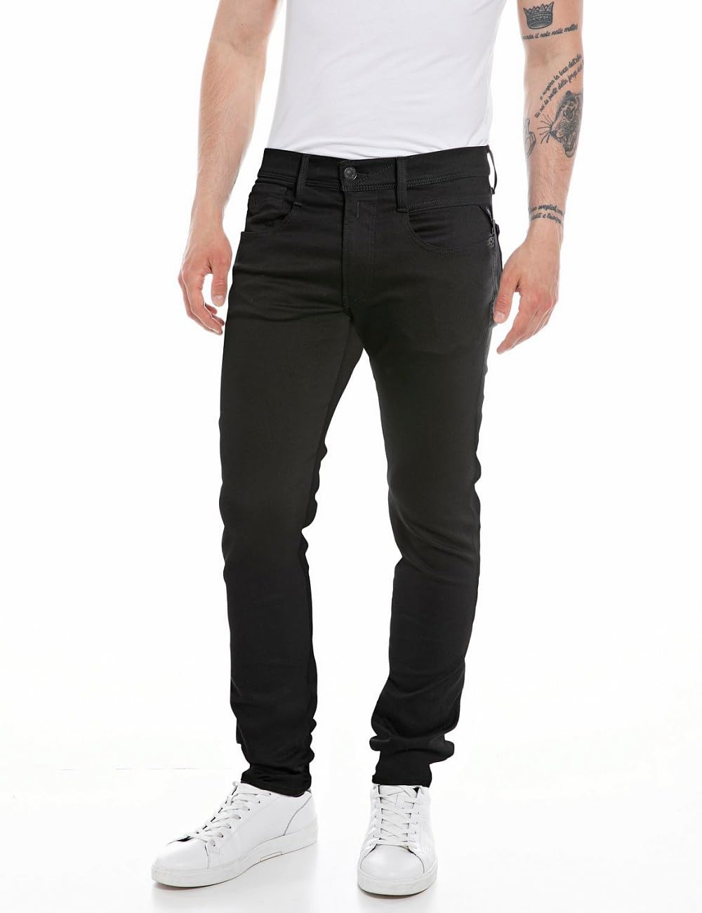 Replay Men's Jeans Anbass Slim-Fit Hyperflex with Stretch, Black (Black 098), 30W / 32L