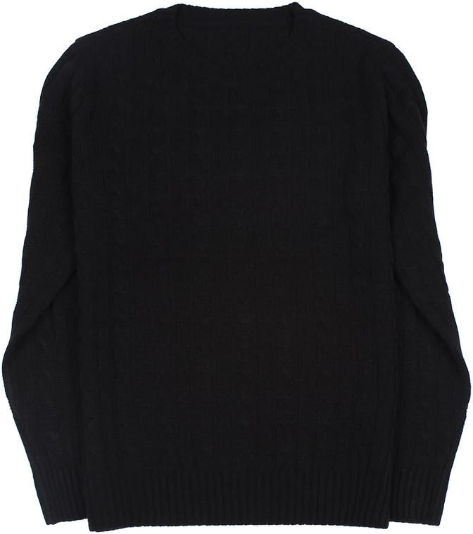 JEME Men's Round Neck Twist Cable Pullover Sweater - Black, US Medium