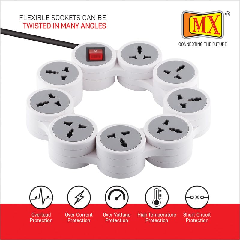 Image of MX Surge Protector & Spike Guard with 4 Universal Socket Master Switch Power Indicator Built-in Fuse with Circuit Breaker (8 Socket /Power Strip /Circuit Breaker /20Amp, 1.5 MTR)
