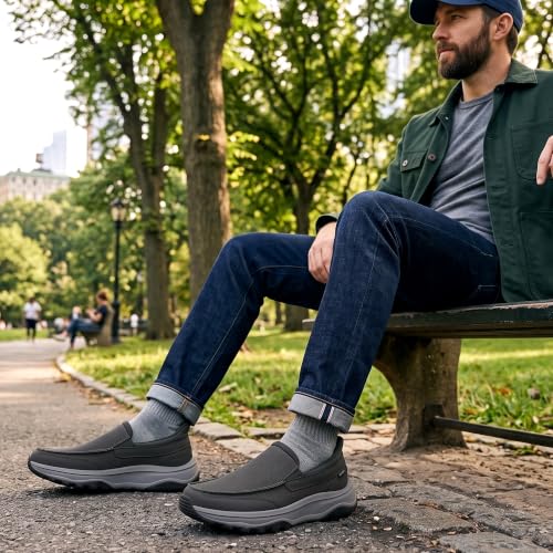 Image of Coostar Mens Slip On Canvas Loafers Arch Support Walking Orthopedic Shoes