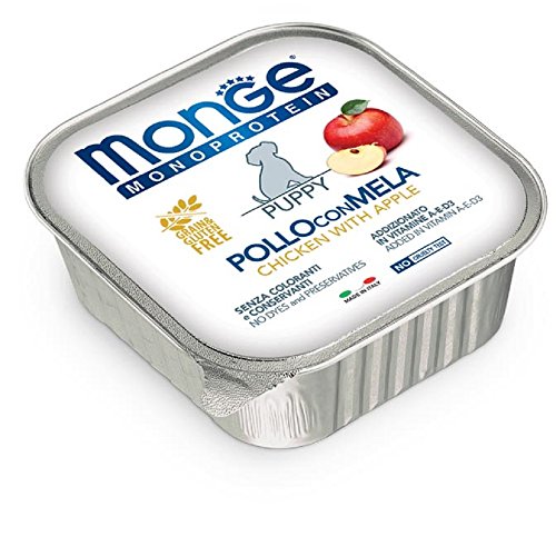 Monge Monoprotein Puppy Chicken with Apple, Nassfutter für Welpen (Welpen Futter aus Huhn und Apfel, hochwertige Rezeptur, Vitaminen A-E-D3, ohne Zuckerzusatz, getreidefrei, 150 g)
