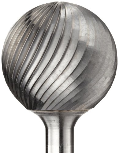 PFERD Ball Carbide Bur, Uncoated (Bright) Finish, Single Cut, Radius End, 1/8