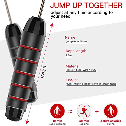 Skipping Rope, Jump Rope Adjustable, Jumping Rope with Tangle-free PVC Coated Steel Cable, Rapid Ball Bearings & Soft Foam Handle For Men Women Kids Home Exercise, Fitness, Fat Burning, Boxing - Image 3