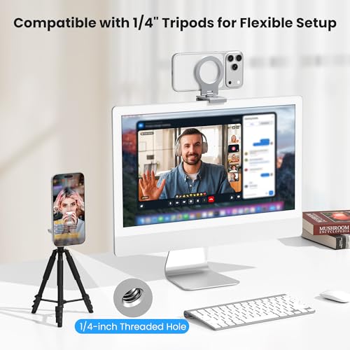 Itramax Uchwyt Continuity Camera Do iMac I Monitora Biurkowego,Regulowany 360° Uchwyt Webcam Z Metalowymi Pierścieniami dla MagSafe iPhone 17/16/15/14/13/12/11/XR/XS,MacBook,Apple TV,Studio Display