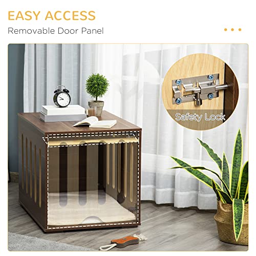 PawHut-Furniture-Style-Dog-Crate-End-Table-with-Removable-Door-Panel-Dog-Crate-Bed-with-Foam-Cushion-Safety-Lock-Indoor-Use-for-Small-Medium-Dogs-Brown PawHut Furniture Style Dog Crate End Table with Removable Door Panel Dog Crate Bed with Foam Cushion Safety Lock Indoor Use for Small Medium Dogs Brown