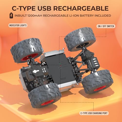 Image of Mirana 2WD RC Car for Kids | High-Speed ATV Remote & App-Controlled Rock Crawler | USB Rechargeable Offroad Monster Truck with Bluetooth Speakers & RGB Lights | for Boys & Girls (Grey, Trailblazer)