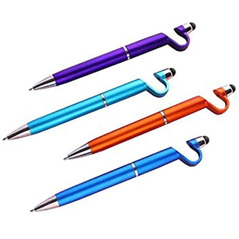 (Pack 4) Mobile Stand for Apple iPad Pro 9.7 Ballpoint Function Stylus Pen with Mobile Stand Holder Writing Pen Screen Wipe Adjustable Universal Mobile Phone Flexible Clip Holder Pen – (VT.J)