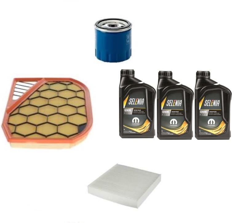 AOQ - KIT TAGLIANDO 3 FILTRI COMPATIBILE CON FIAT PANDA (312) 1.0 HYBRID e HYBRID CROSS 51KW 69CV,COMPATIBILE PER LANCIA YPSILON 312 1.0 HYBRID con 3litri olio SELENIA eco plus 0w20