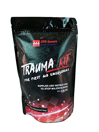 CPR Savers Waterproof Professional Trauma Kit with Celox Blood Clotting Granules and Bandages to Control Bleeding and Care for Outdoors, Tactical, or Hiking First Aid Emergencies
