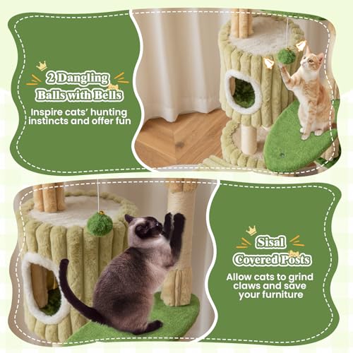 Árbol para gatos verde de 63 pulgadas con 2 cabañas y rascador miniatura 6