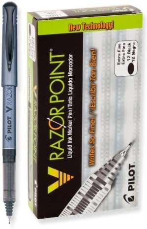 Pilot V Razor Point Liquid Ink Marker Pens, Extra Fine Point, Black Barrel, Black Ink, Dozen Box (11020) Color: Black Size: Box of 12 Model: PIL11020