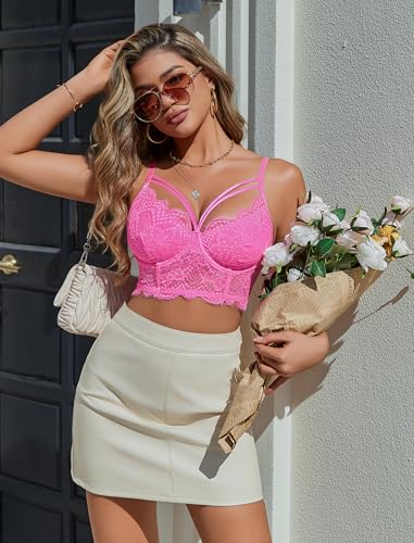 Image of Avidlove Lace Bralette for Women V Neck Camisoles Adjustable Strap Two Layer Crop Top Bustier Tops