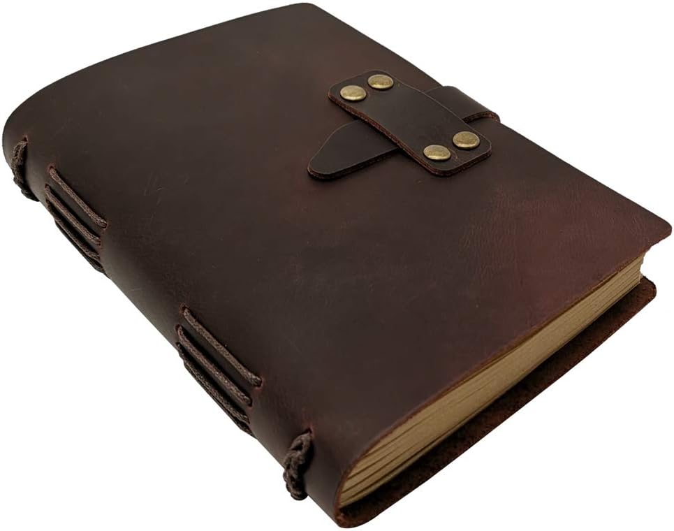 Handcraft Leather Journal with Lined Paper, 120 Sheets Kraft Pages, Leather Strap Closure, Vintage Brown, 5x7 Inches