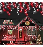 YEGUO 400 LED Red and White Icicle Lights Outdoor Waterproof, 33ft 80 Drops Icicle String Lights ...