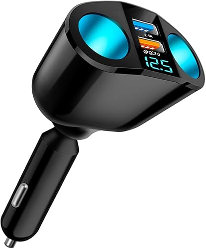 Cigarette Lighter Splitter, USB 2.4A & QC3.0 Type C with 2 Socket Cigarette Lighter Adapter, 12V24V 120W Car Charger Splitter for GPS Dash Cam