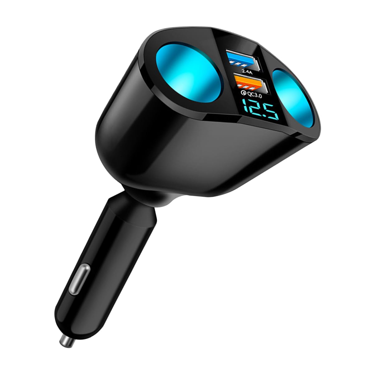 Moioee Cigarette Lighter Splitter, USB 2.4A & QC3.0 Type C with 2 Socket Cigarette Lighter Adapter, 12V/24V 120W Car Charger Splitter for GPS Dash Cam Laptop Cell Phone iPhone 14/13/12/11 (QC3.0)
