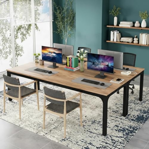 Image of TEKAVO Simplon Large Computer Table | Meeting Table | Conference Table | Two Person Desk | Large Executive Office Table | Long Work Desk | 150 CM Long x 70 CM Wide | Brown Wood | Metal | DIY