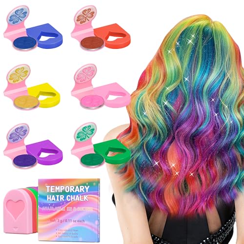 Tiza para el pelo para niñas, color temporal, brillo brillante, 6 colores