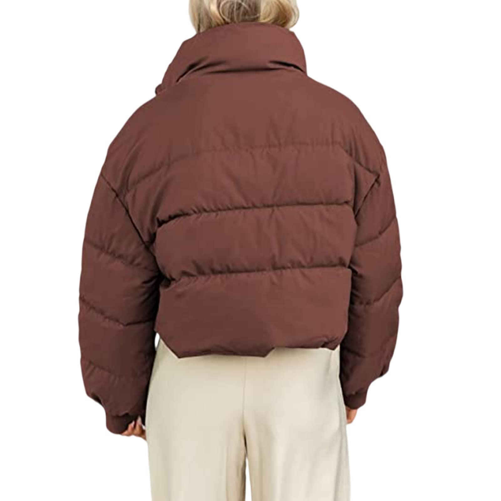 Chaqueta Acolchada Recortada De Invierno para Mujer Chaqueta Holgada Corta Cálida Combina Bien con Suéteres, Vestidos, Jeans, Botas O Zapatillas De Deporte (B Coffee Large)
