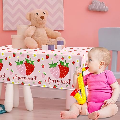 Image of Strawberry Tablecloths Birthday Decorations, Plastic Berry Sweet Table Covers for Strawberry Party Decoration Berry Sweet Baby Shower Party Supplies