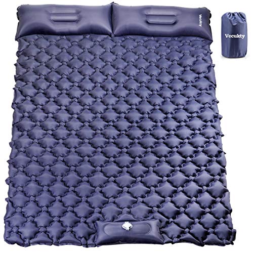 VECUKTY Double Camping Sleeping Pad, Upgraded Foot Press Inflatable Camping Pads with Pillow Waterproof Comfy Air Mattresses for Tents Hiking Traveling Backpacking Beach