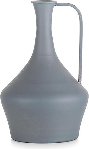 Sziqiqi Jarrón para flores de pampa, color azul, jarrón decorativo de metal de 10.2 pulgadas para centro de mesa, moderno jarrón de flores secas